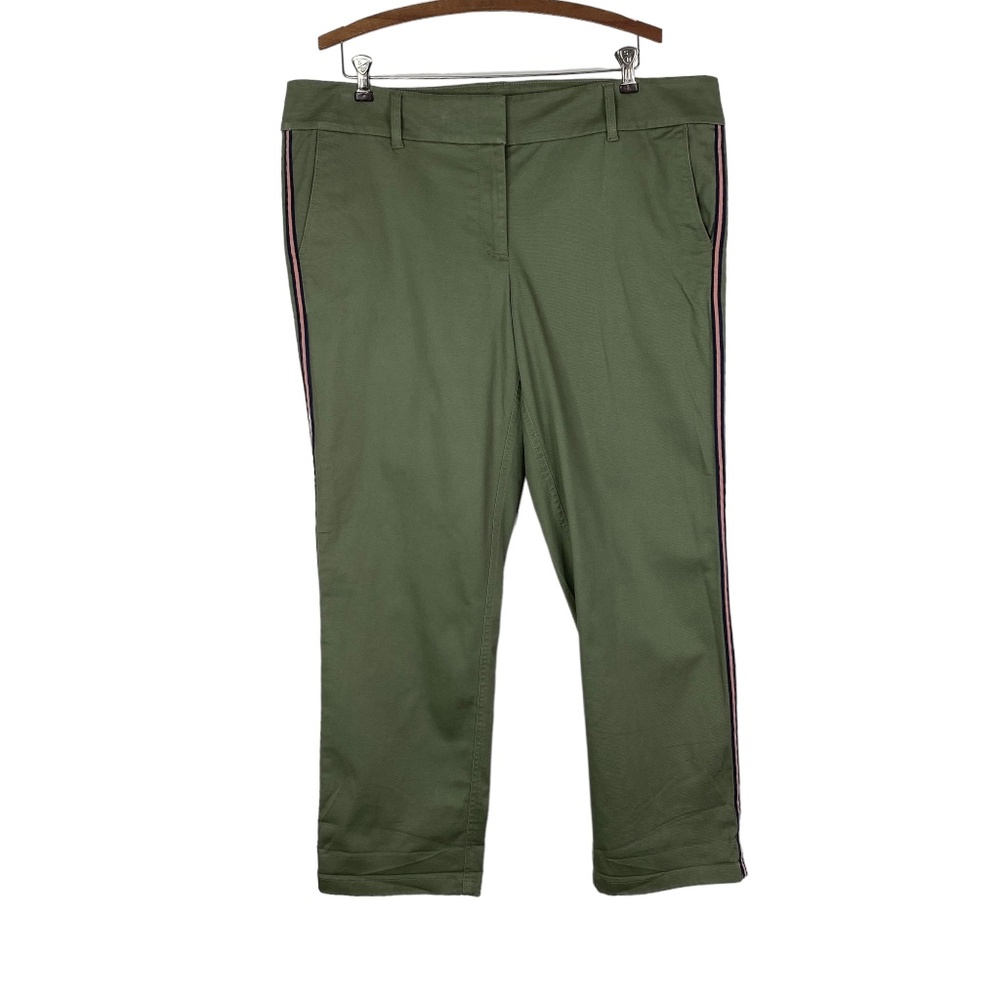 NWT Loft Modern Chino Crop Pants Olive Green Sz. 16 Side Stripe 27.5” inseam